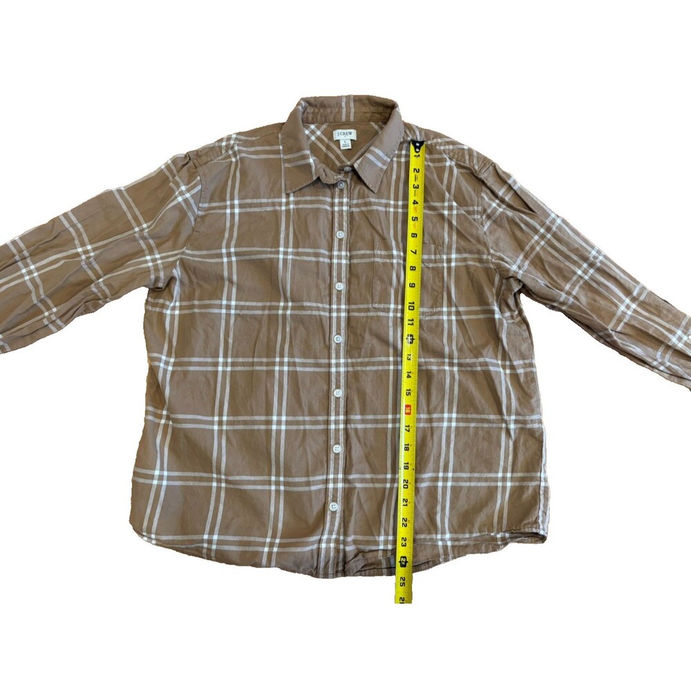 J.Crew Shirt Women's Large Flannel Tan Khaki Plaid Button Up Pocket 100% Cotton - Picture 4 of 8